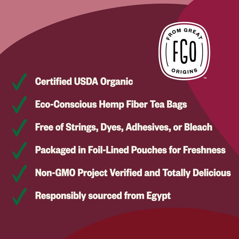 FGO Organic Hibiscus Tea, 100 Count, Eco-Conscious Tea Bags, Caffeine Free, Packaging May Vary (Pack of 1) - Image 3